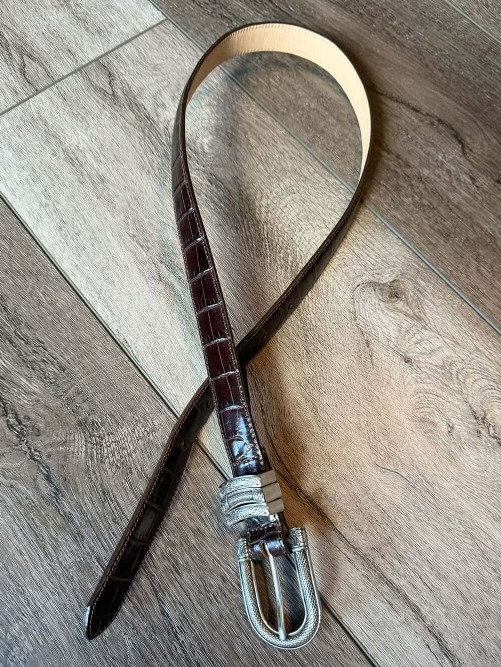 Brighton Brown Crocodile Embossed Leather Belt Size S 28